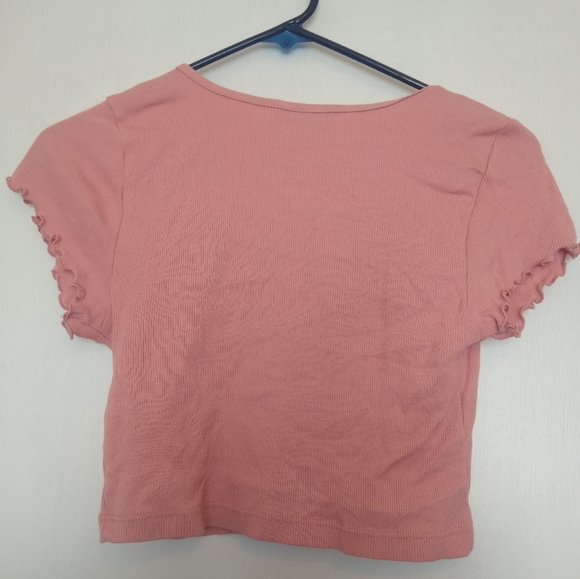 TOPSHOP pink cropped top with frills on sleeve edges size 8 - Picture 2 of 2